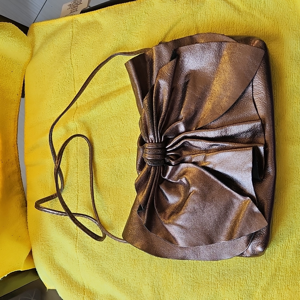 Susan Farber Collections Mettalic Bronze Leather Clutch/Shoulder Bag